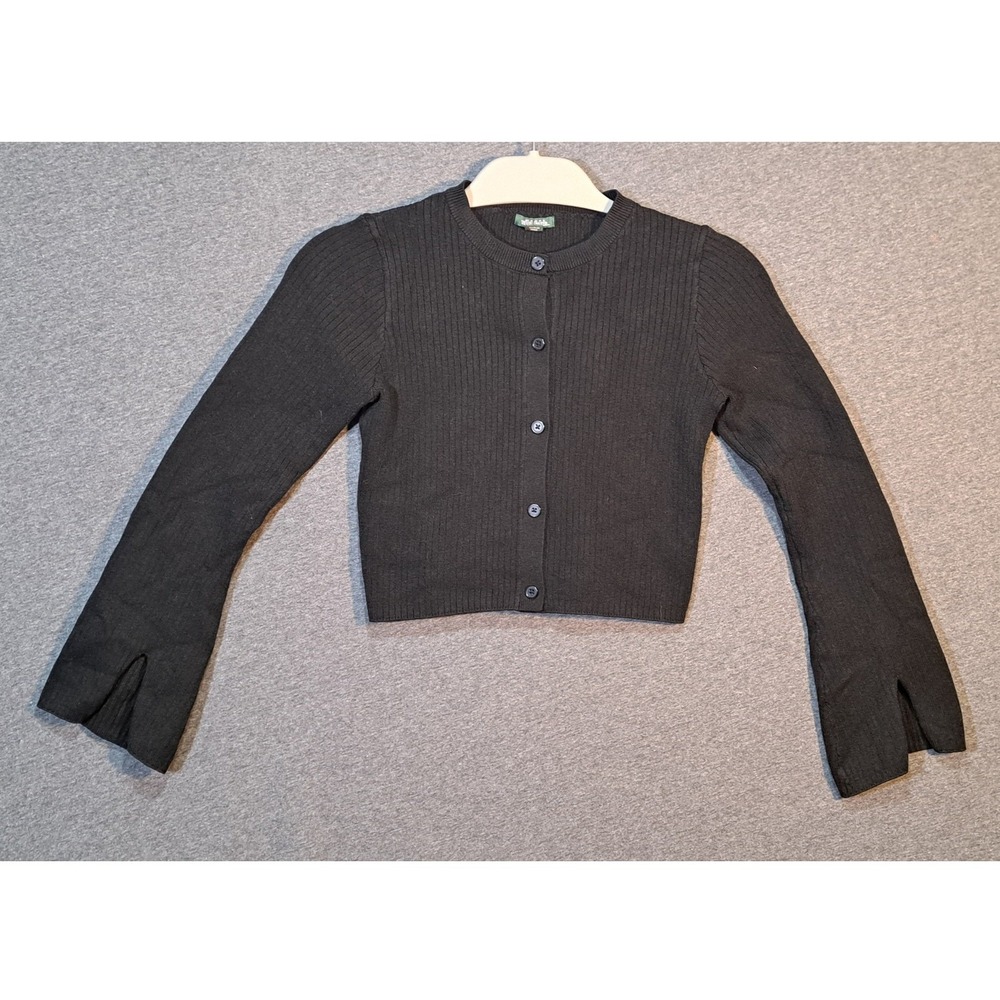 Wild Fable Black Ribbed Button Front Cropped Cardigan‎ Bell Sleeve XS